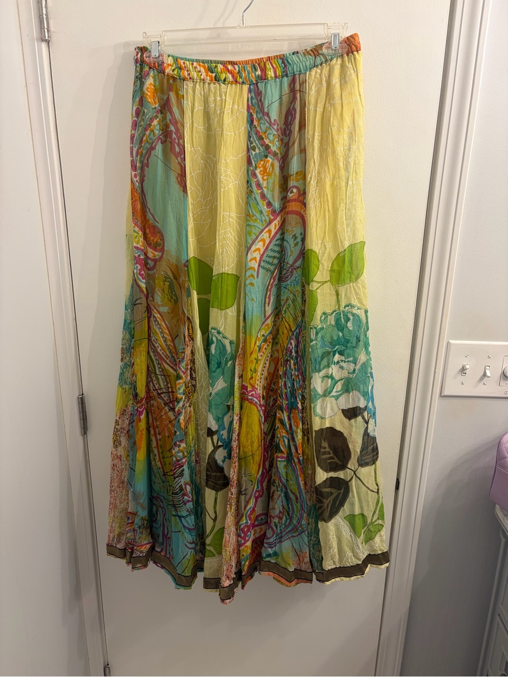 Soft Surroundings Yellow Multi Floral Paisley Maxi Skirt